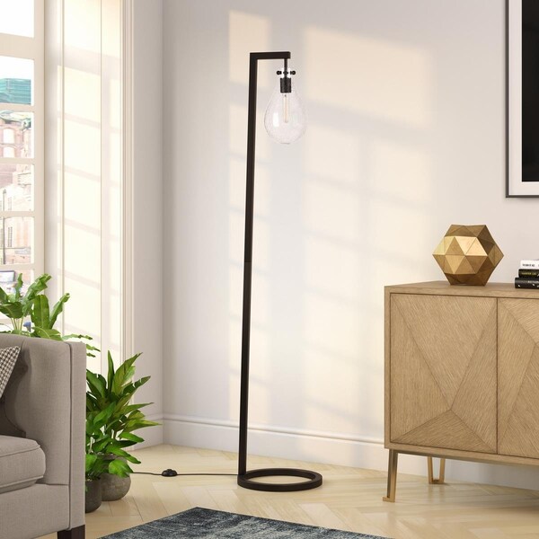 Henn & Hart Weston Blackened Bronze Floor Lamp with Seeded Glass Shade FL0218 - main